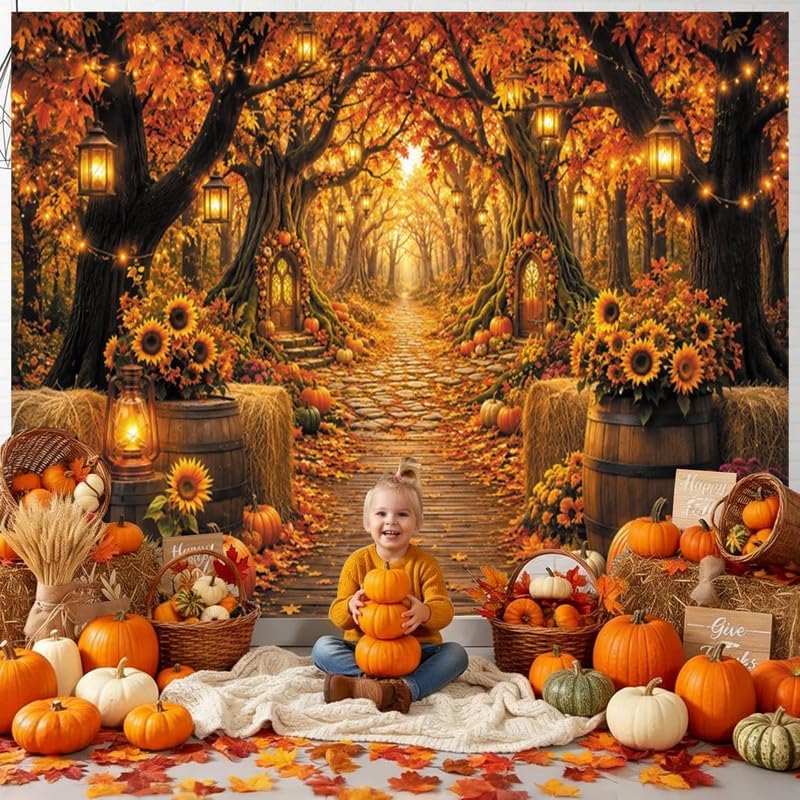 10x8ft Enchanted Autumn Forest Backdrop, Magic Fall Woodland Path Photography...