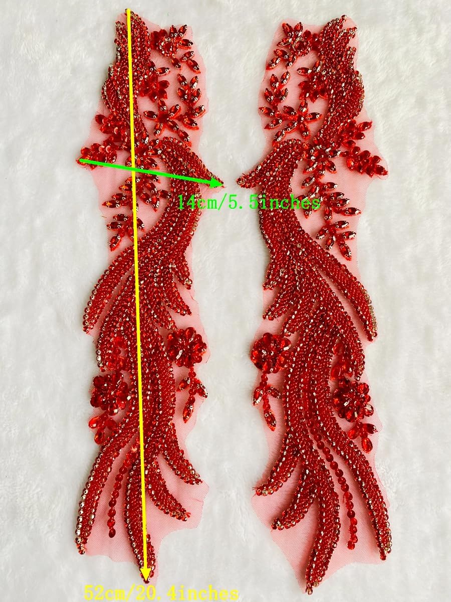 Handmade Rhinestones lace Appliques sew on Beads Trim Patches for Dress Cloth...