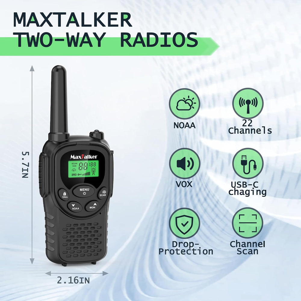 Walkie Talkies Long Range for Adults, Rechargeable FRS Two-Way Radio, 2Pack