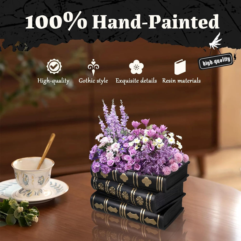 Gothic Book Flower Vase Stacked Black Magic Books Halloween Decorations Indoo...