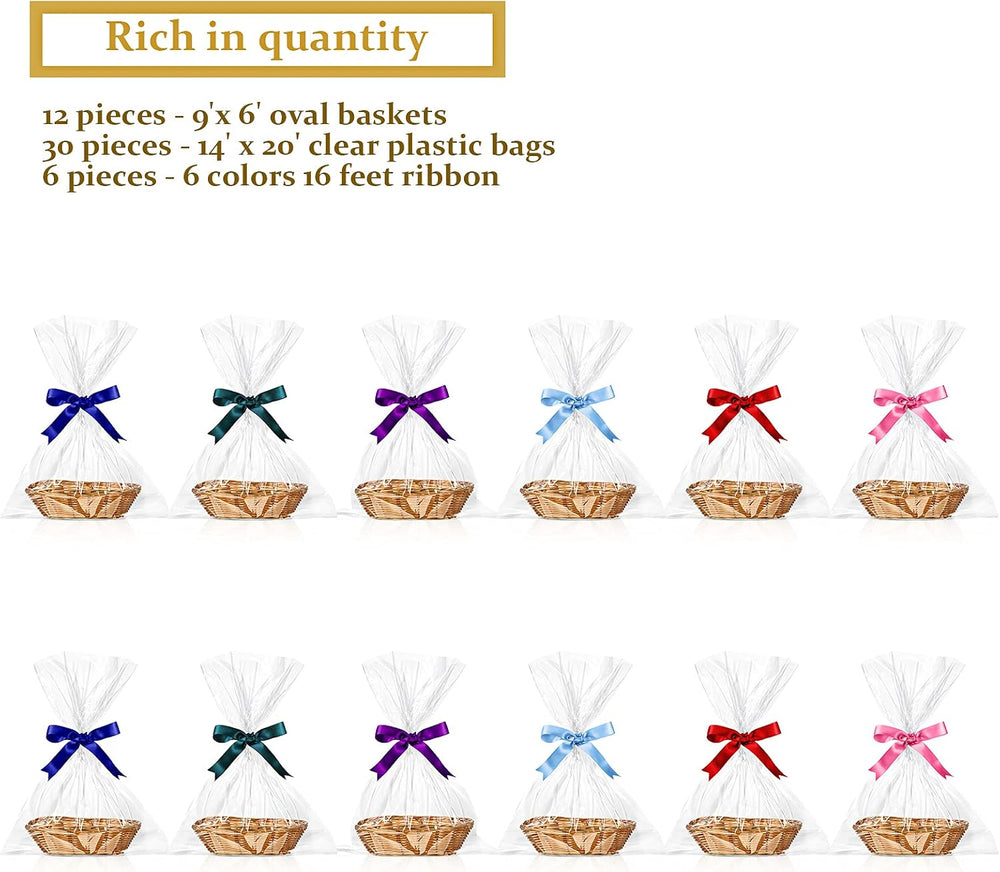 Blulu 12 Pcs Small Gift Baskets Empty Oval Christmas Gift Baskets Bulk