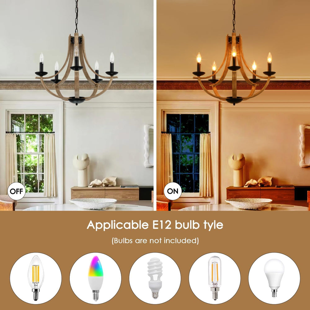 Farmhouse Chandeliers for Dining Room Light Fixture, 5-Light 24 inch Faux Woo...