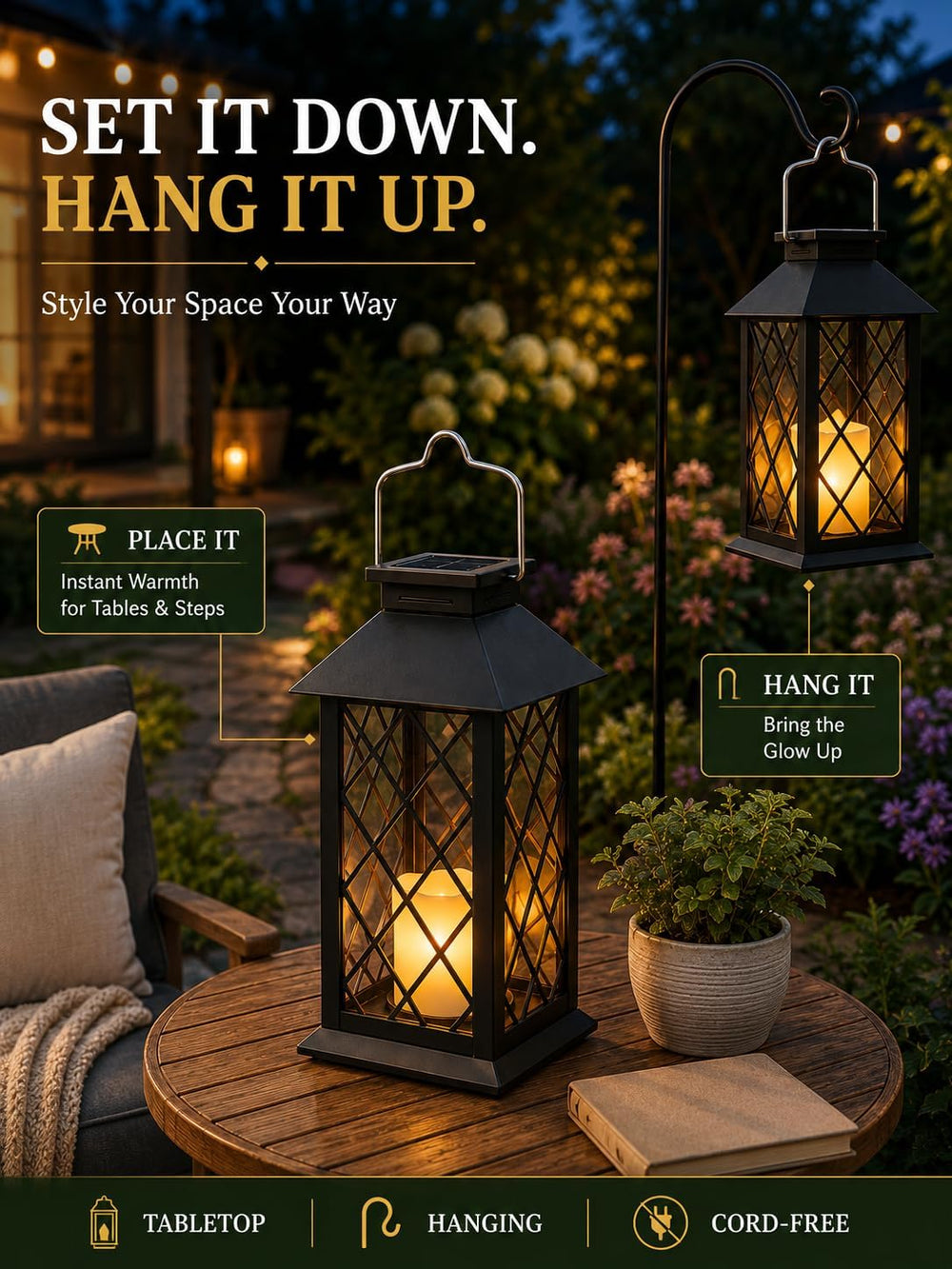 2 Pack 14'' solar lanterns outdoor waterproof,Includes flameless candles