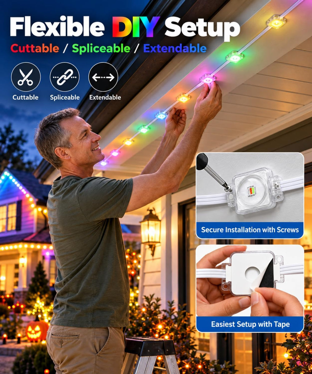 Permanent Outdoor Lights for House, 100FT RGBIC Christmas Lights