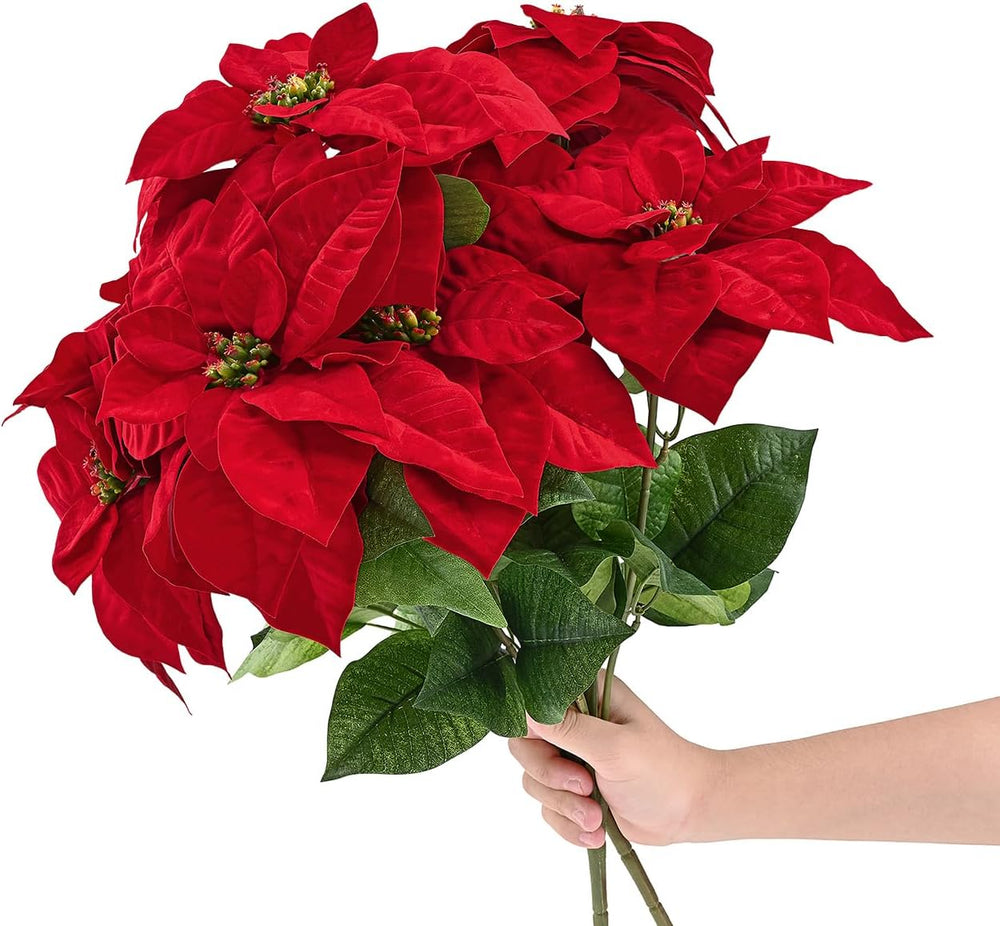 21.3 in Poinsettia Flowers Artificial, 2 Packs Long Stem Velvet Poinsettias