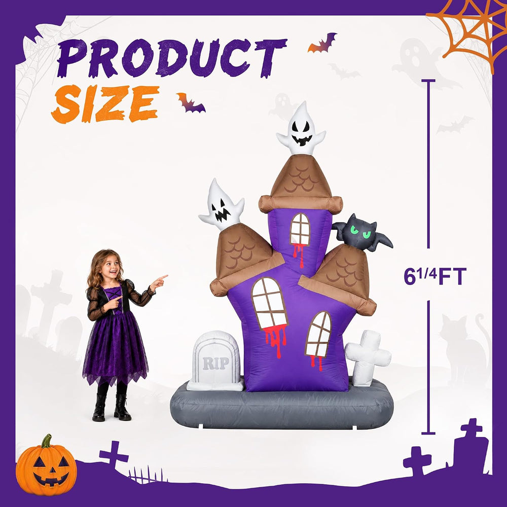 6.2FT Inflatable Halloween Decoration Outdoor Blow Up Castle Yard LED Decor