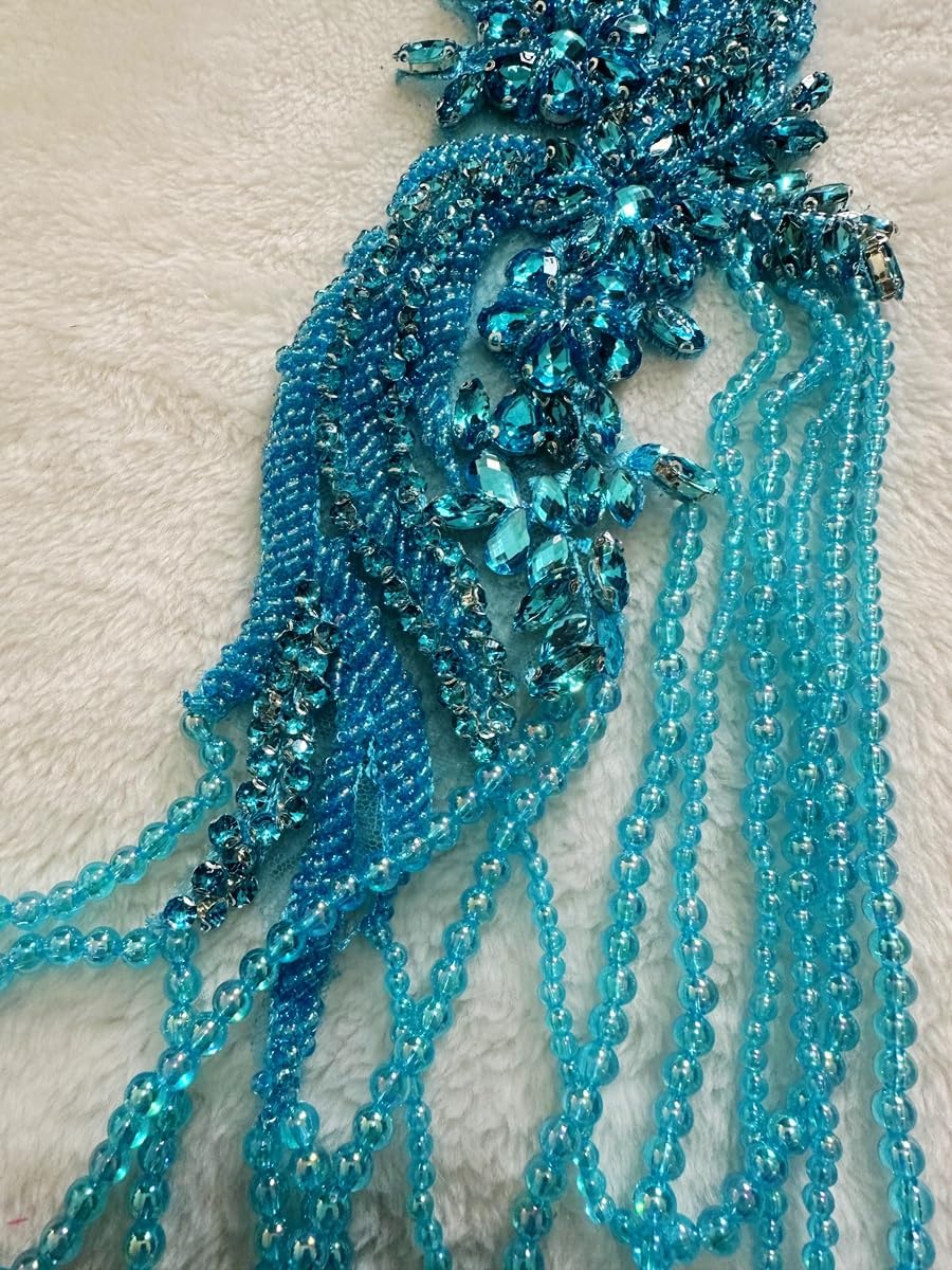 Handmade Rhinestone Fringe Patch Trim Crystal Beaded Applique for Sewing Craf...