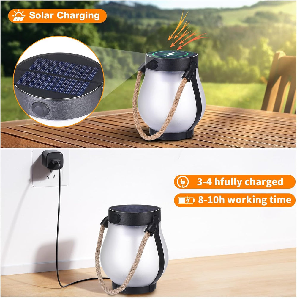 2 Pack Solar Flame Lantern Lights — Flickering Flame Hanging Lanterns Outdoor...