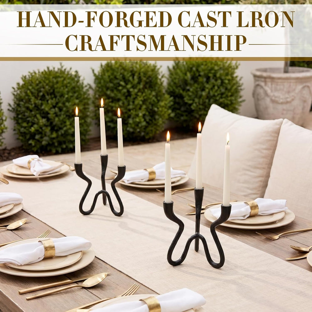 Black Triple Candle Holder Cast Iron Candelabra
