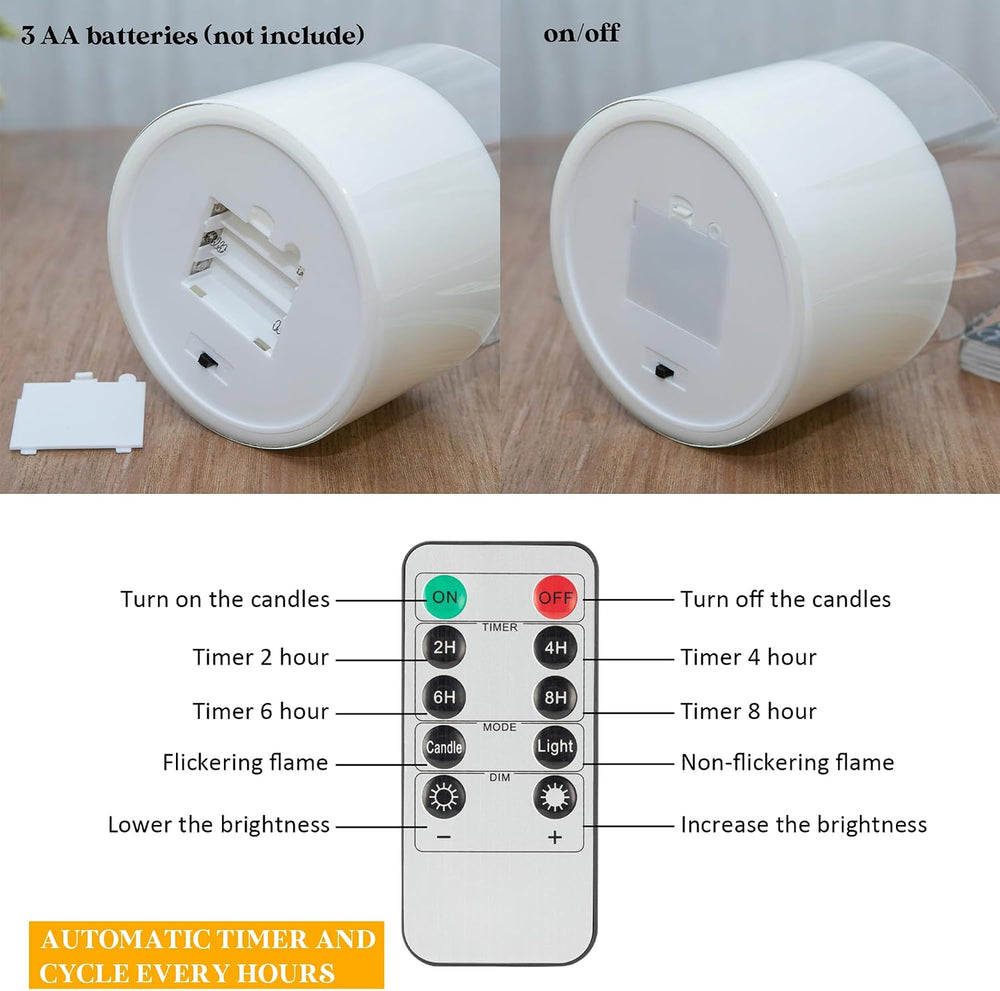 Extra Large Flameless Candles with 3 Wicks, 6"x6" Glass Battery Ope...