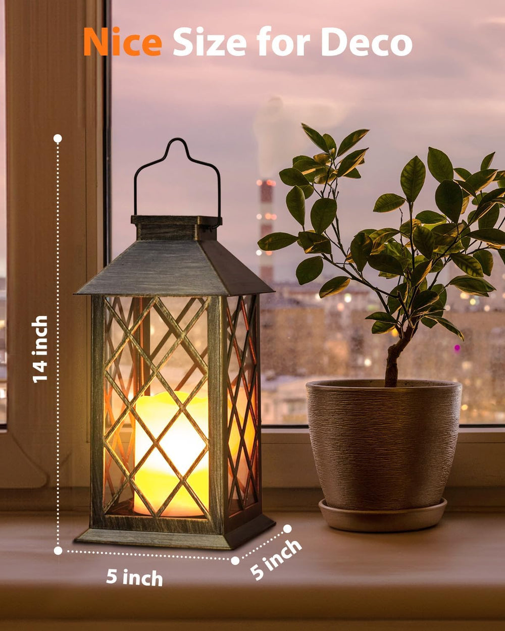 Otdair Solar Lanterns Outdoor Waterproof 14" Flickering LED, 2 Pack, Bronze