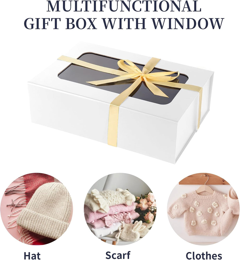 White Large Gift Box with Window,13.5"x 9"x 4.3" Magnetic Clos...