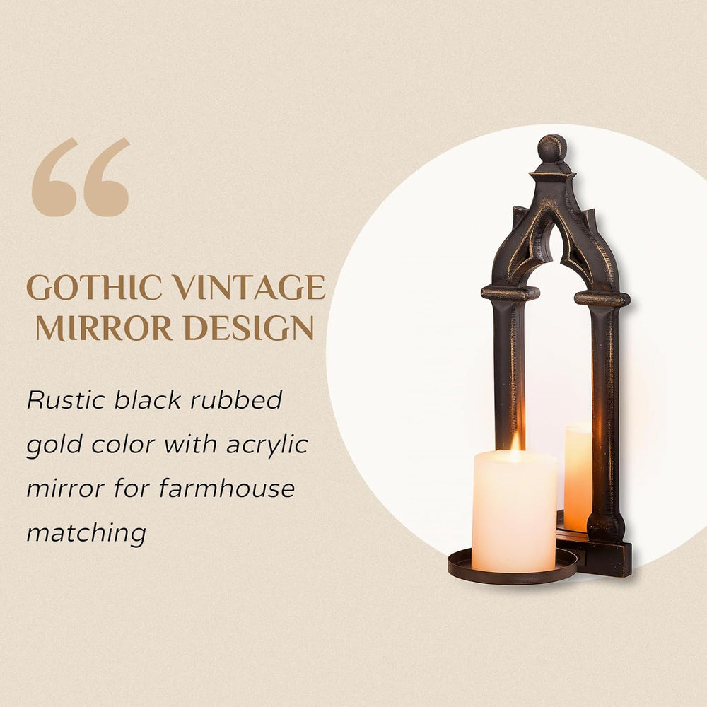 Black Gothic Candle Sconces Set of 2 with Real Mirror