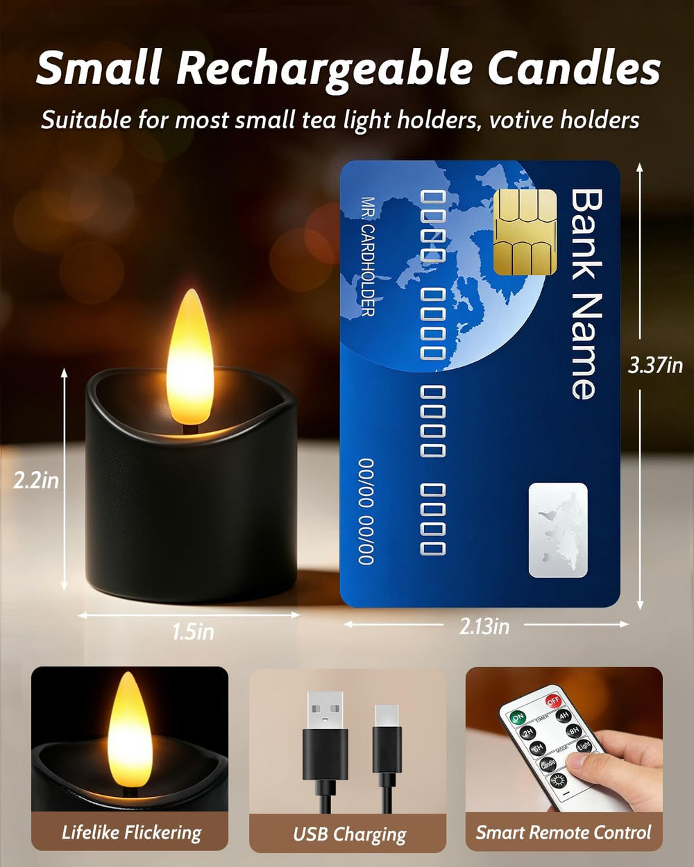 12 Pack Small Rechargeable Flameless Candles with Remote Timer
