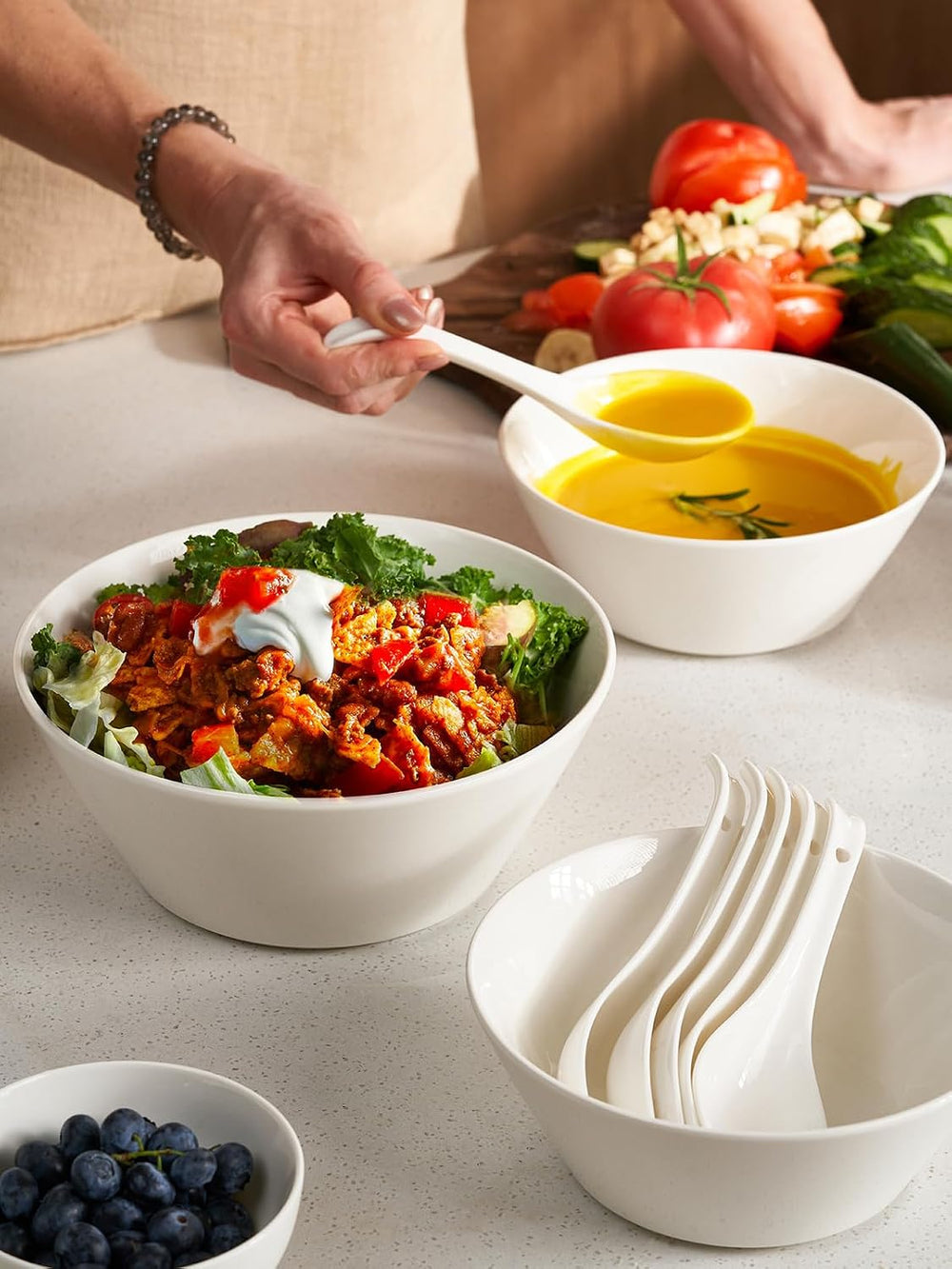 DOWAN 32 OZ Large Soup Bowls Set of 4 - White Ceramic Bowls for Kitchen, Deep...