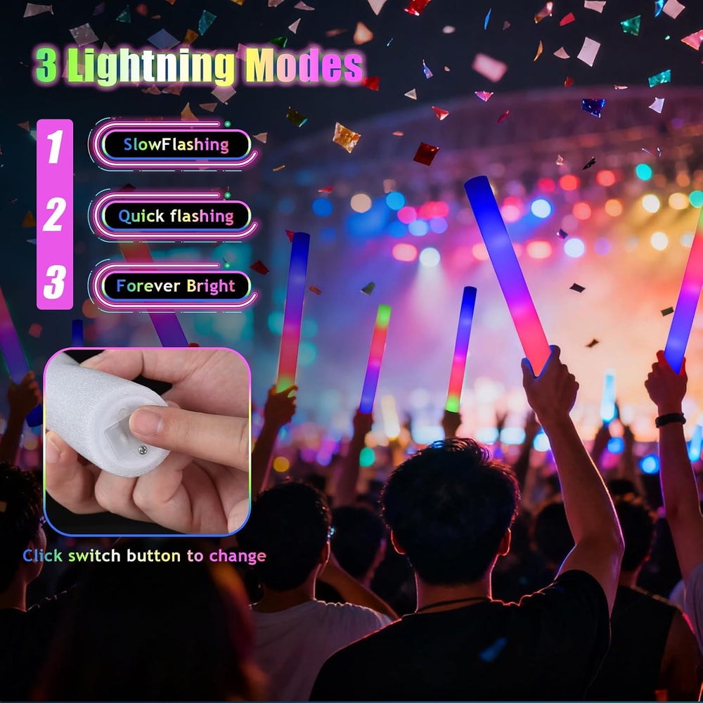 30pcs Foam Light up Sticks Bulk, Glow in the Dark Party Supplies with 3 Flash...