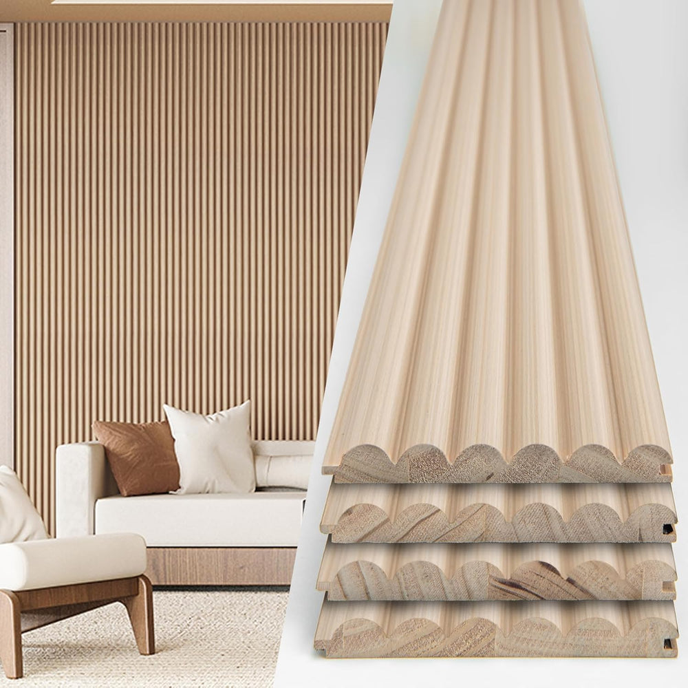 Art3d 108 x 5.7 in Fluted Wood Wall Paneling for Home Decor, Beaded Ashtree