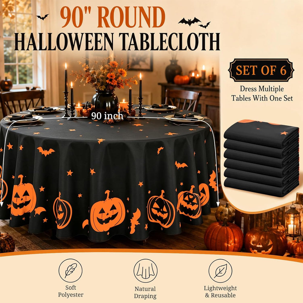 Pesonlook 6 Pack Halloween Tablecloth Round 90 Inch Pumpkin Table Cloth