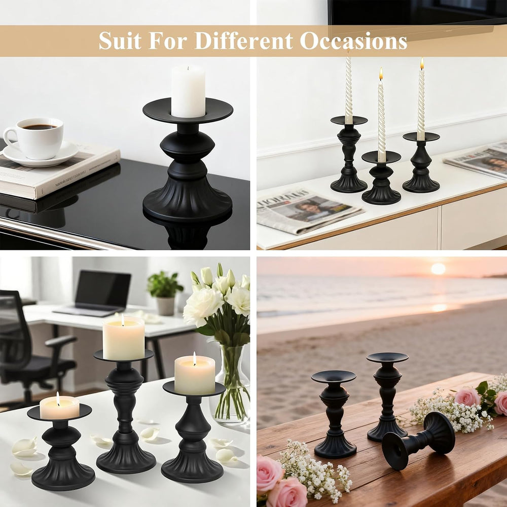 GUTE Pillar Candle Holders 3 Pcs Matte Black Metal Candlestick Decor