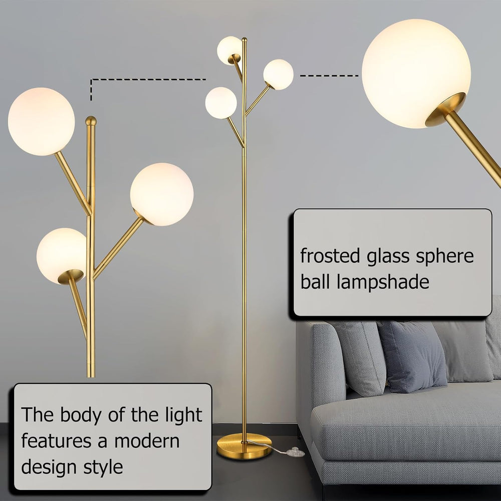 Ldeco Globe Mid Century Tree Floor Lamp with 3 Light Bulbs,70in Tall Standing...