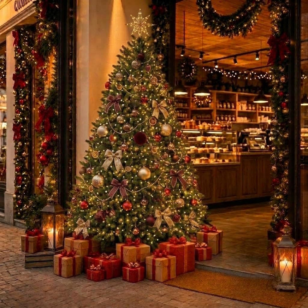 GAOMON 8ft Prelit Fraser Fir Wide Artificial Christmas Tree with RGBW Light