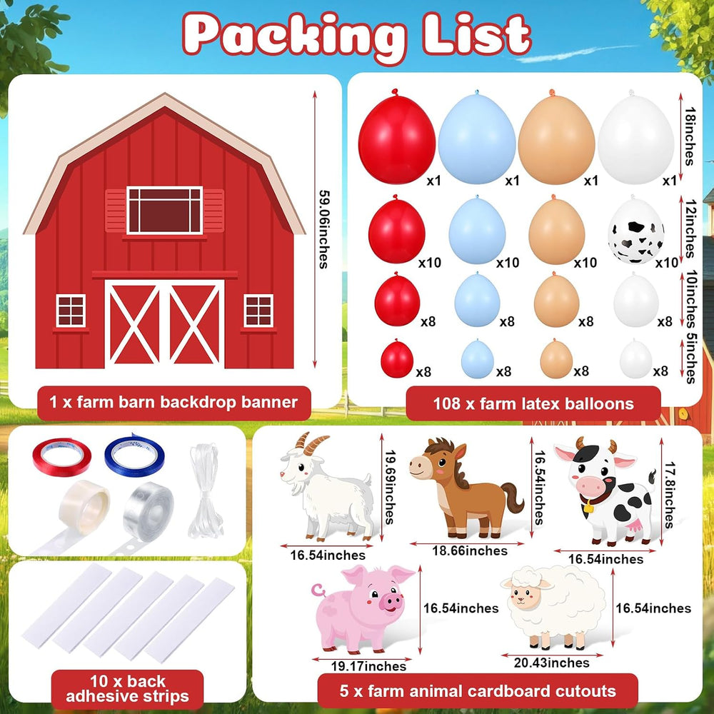 114 Pcs Farm Animals Theme Party Decorations Set