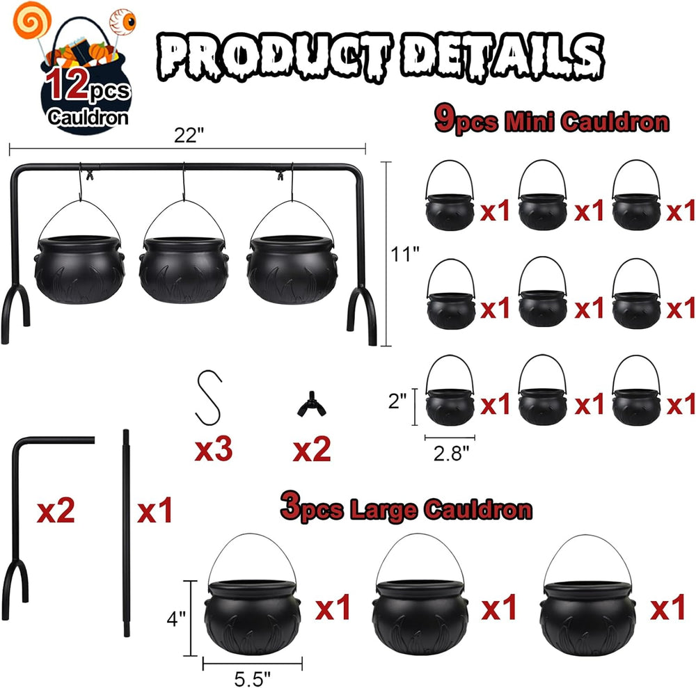 Cauldron Halloween Decor, 12 Pcs Hanging Witches Cauldron Serving Set Bowls