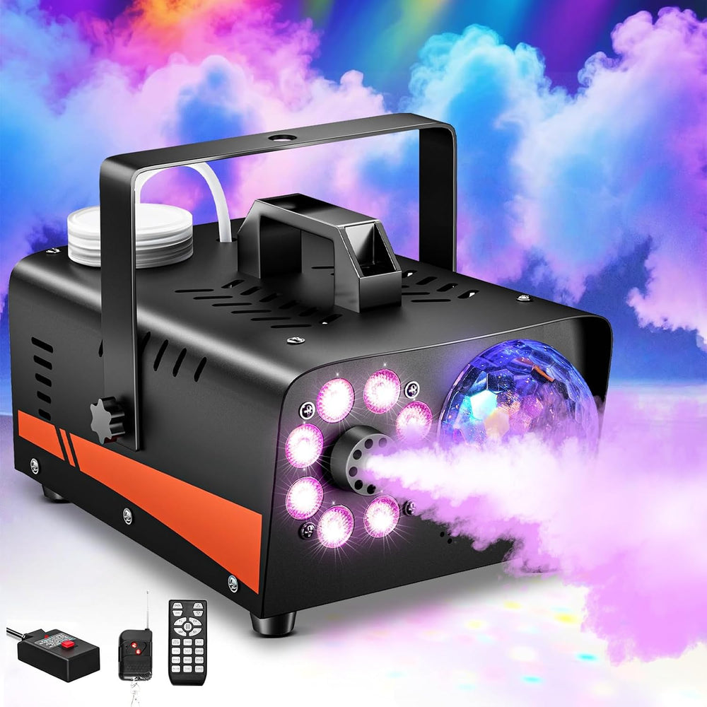1200W Fog Machine, 6000CFM for Halloween, Disco Light & Remote