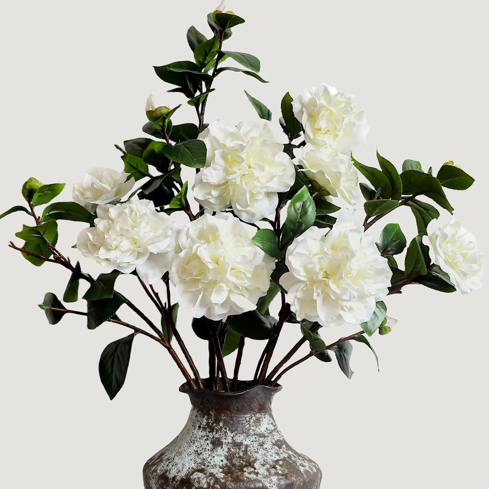 KBREE 26” Artificial White Flowers, 4Pcs Cream White Camellia Flowers, Long F...