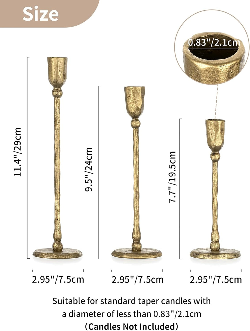 NUPTIO Iron Taper Candle Holders: Antique Brass Candlestick Holder Set of 3