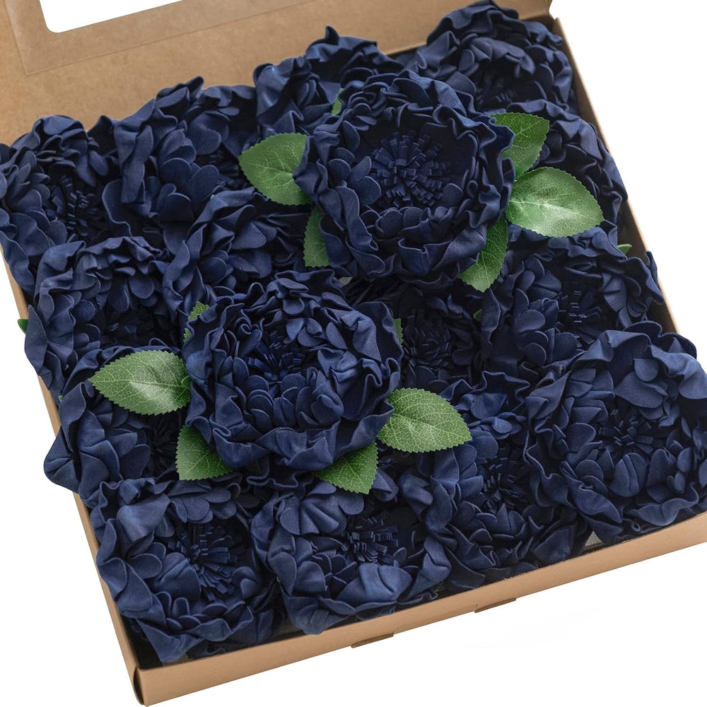 Ling's moment Flowers 16pcs Navy Blue Blooming Peonies Artificial Flowers...