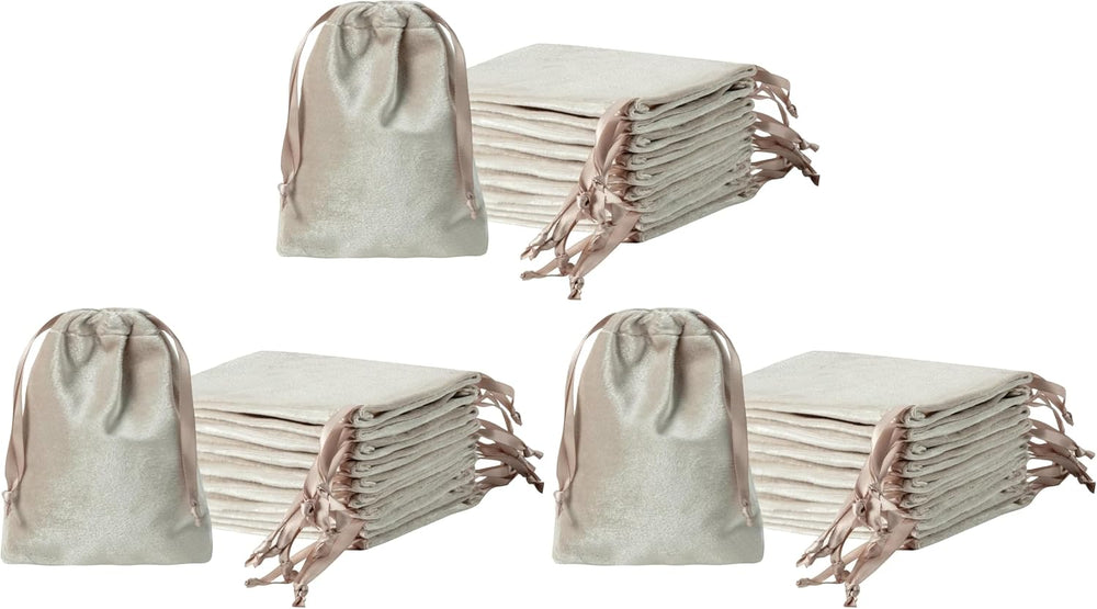 QIANF 12pcs Light Champagne Velvet Drawstring Bags 3x4 inches Glossy Small Ve...
