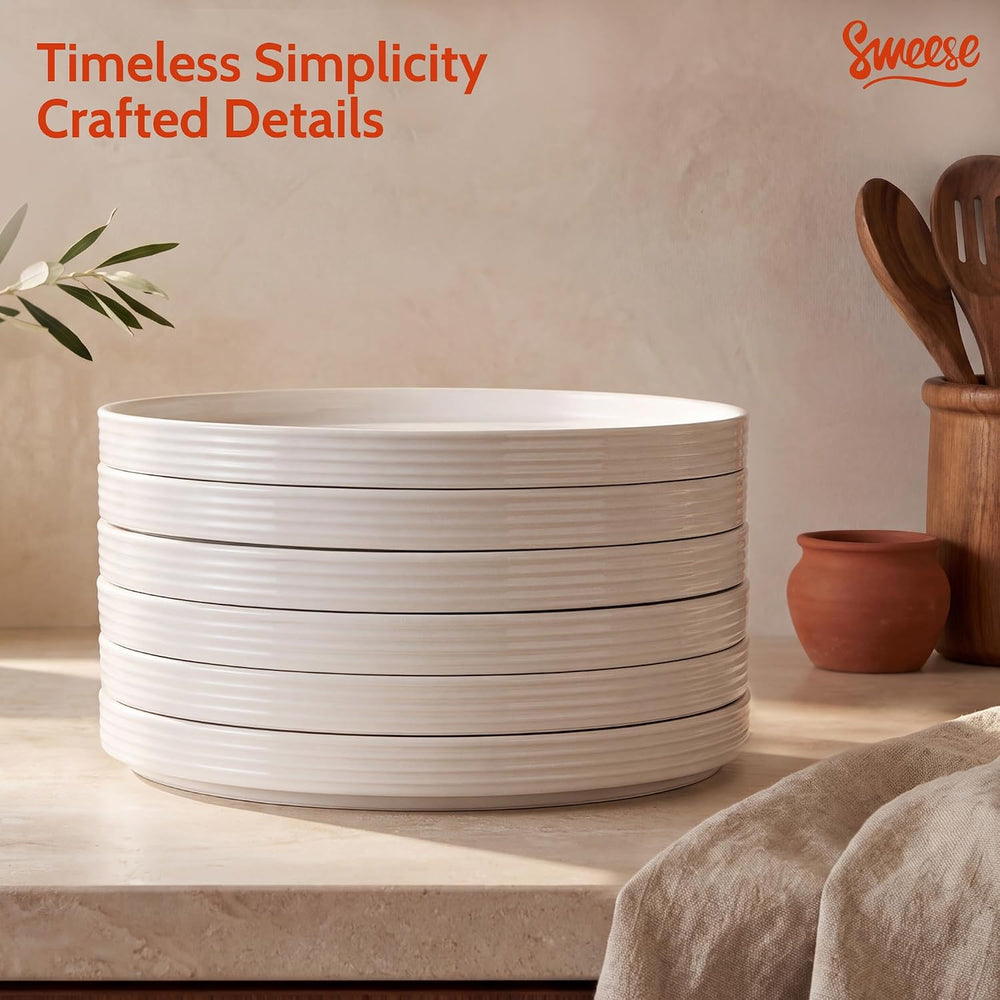 Sweese 7.8Inch Porcelain Flat Modern Dessert Small Plates Set of 6, White