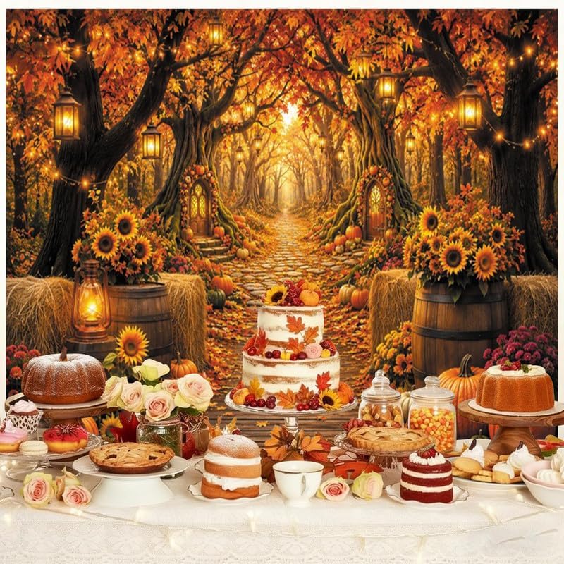 10x8ft Enchanted Autumn Forest Backdrop, Magic Fall Woodland Path Photography...