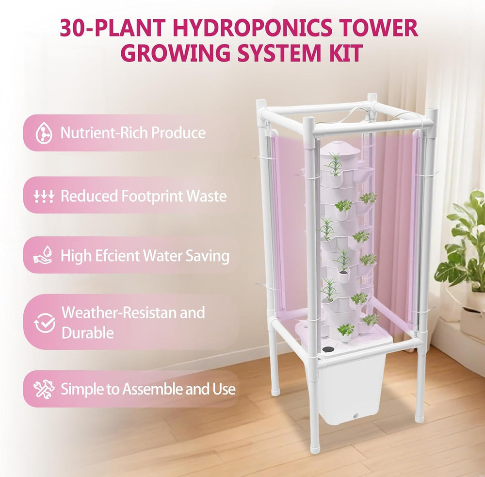 30-Plant Hydroponics Tower Vertical Growing System Kit, Indoor Garden Planter...