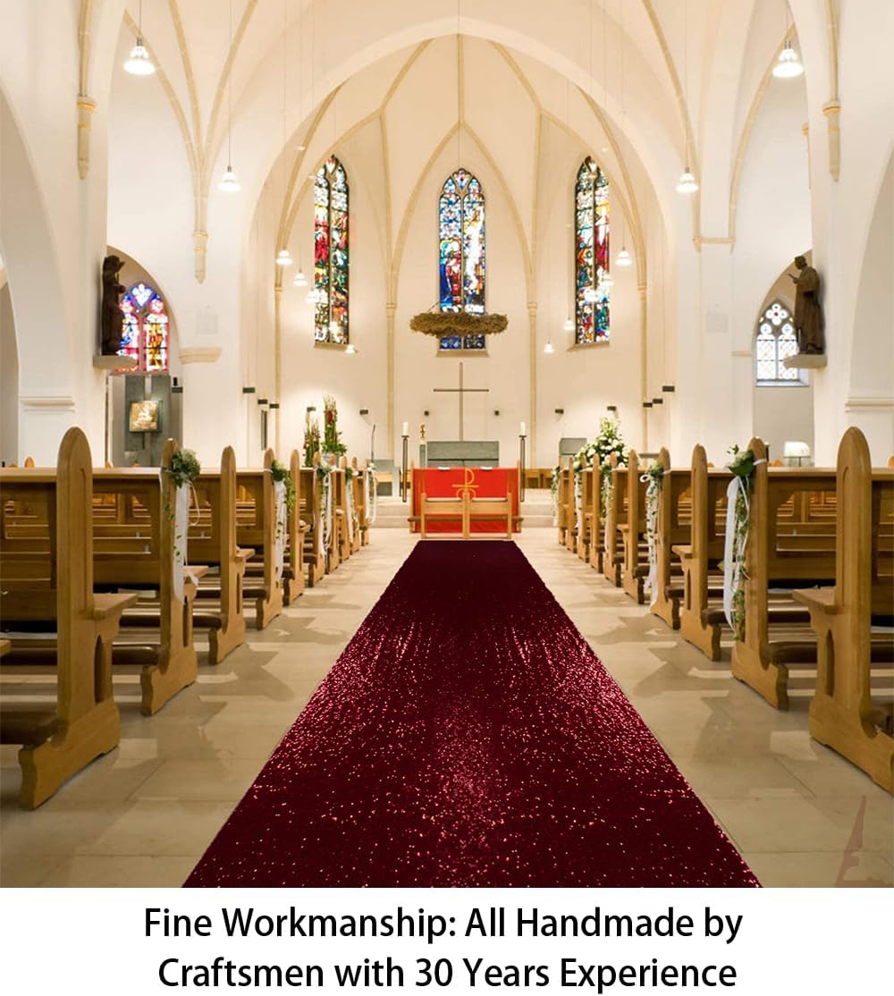 36" x15ft Burgundy Sequin Wedding Aisle Runner, Sparkling Decorative Car...