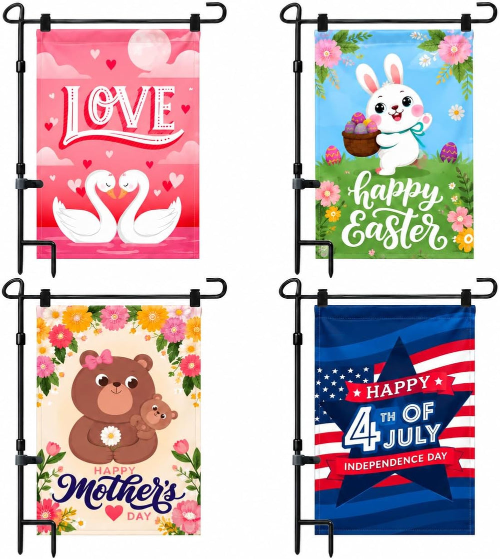 12 Double Sided Seasonal Garden Flags 12x18in Yard Flags with Stand