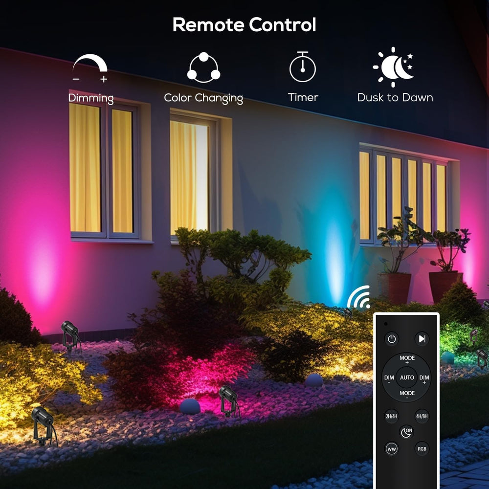 SUNTHIN 10 Pack Outdoor RGBW Landscape Lights, Color Changing Spot Uplights