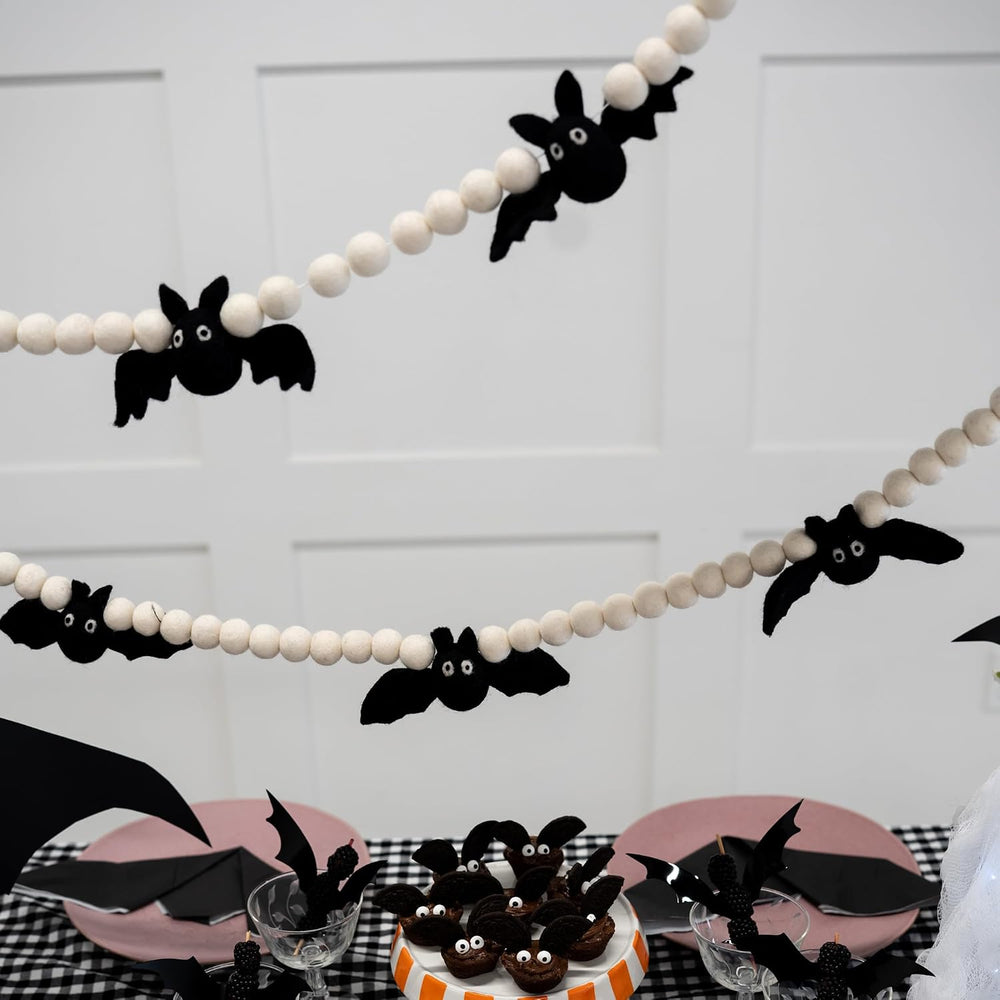 Bat Garland Halloween, Felt Bat Banner, Mantel and Party Decorations