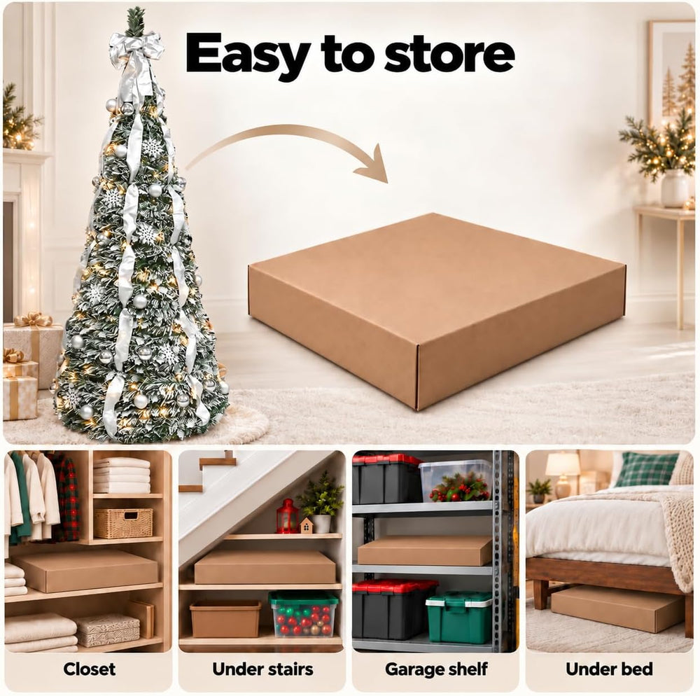 7ft Pop Up Artificial Christmas Tree with Lights, Decorated Prelit Collapsibl...