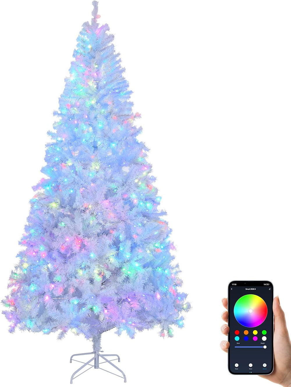 Karl home 8FT Prelit White Artificial Christmas Tree with 500 RGB Lights, Rem...