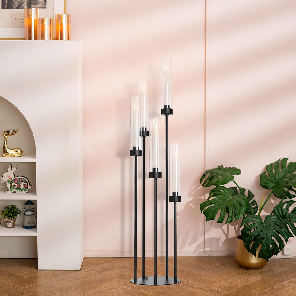 39.8'' Black 5 Arm Candelabra Candle Holder Centerpiece with Acrylic ...