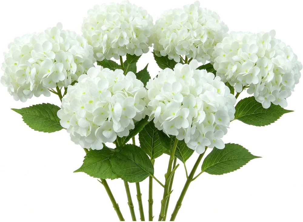6 Stems White Hydrangea Artificial Flowers Real Touch 19.7in