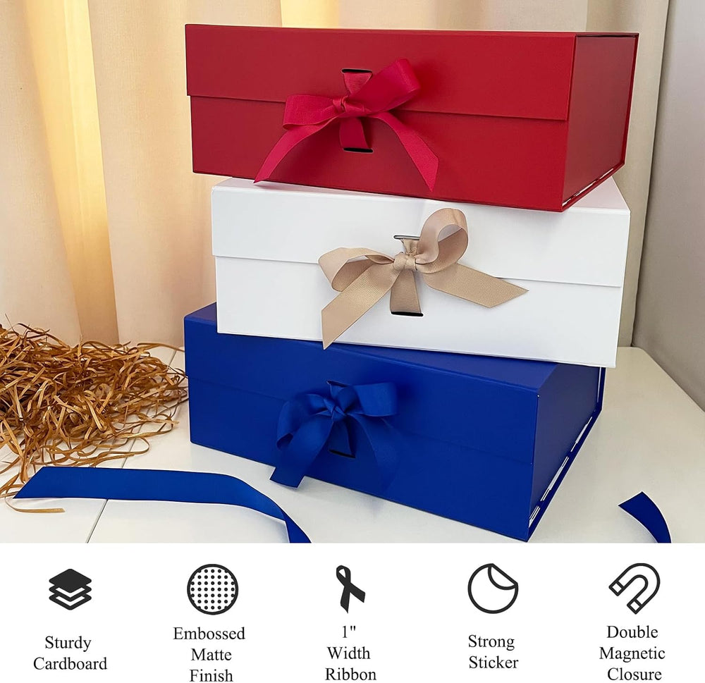 Tekhoho 3 Pack Black Large Gift Box with Lid 13.2 x 10.6 x 5 in, Magnetic Clo...