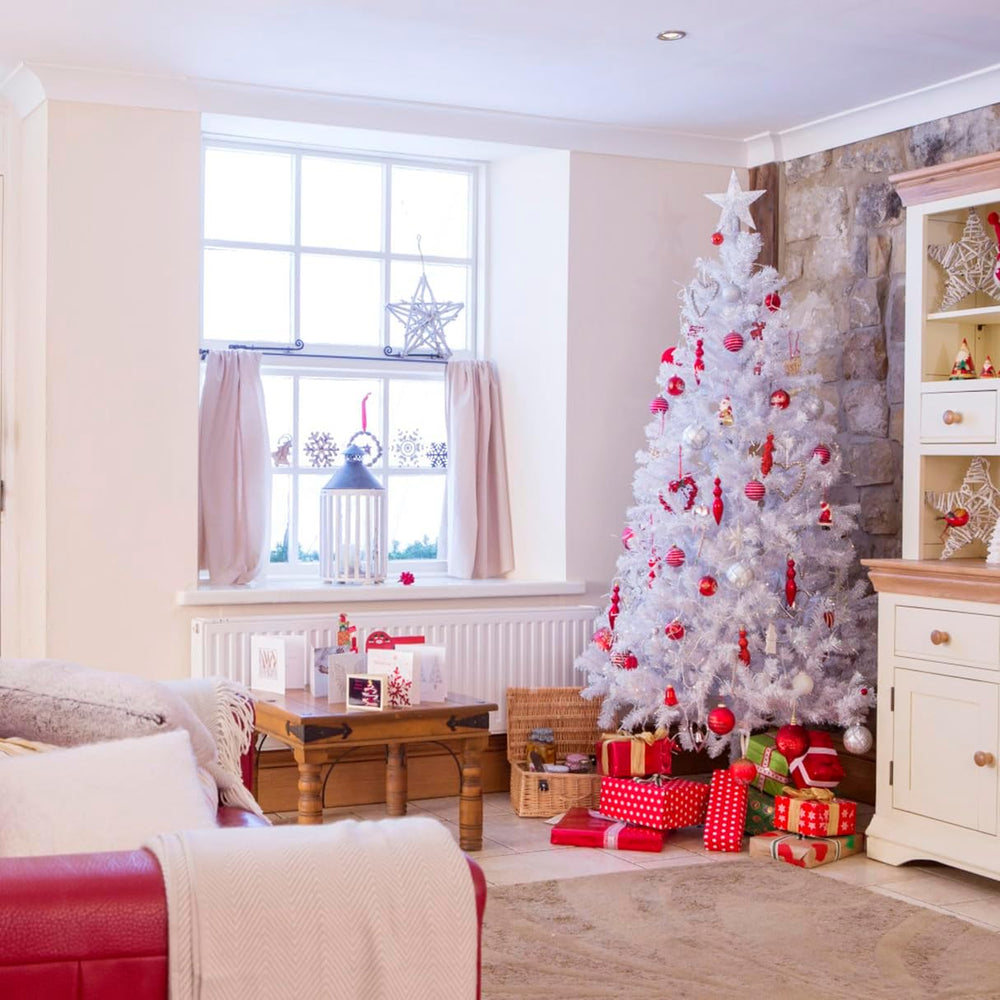 KTKDE 7.5FT White Christmas Tree, Artificial Holiday Christmas Tree with 1450...