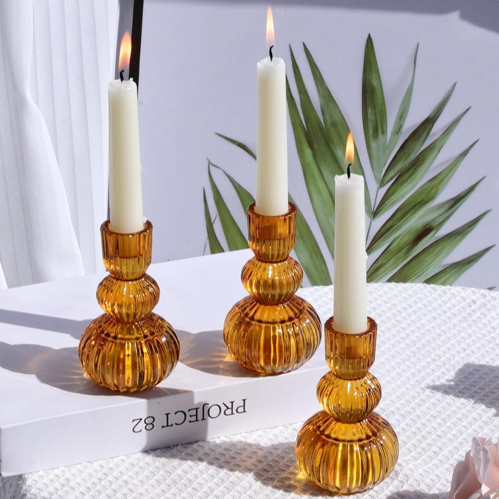 Woho Amber Candlestick Holders Set of 6 4.3" H for Thanksgiving/Fall Decor