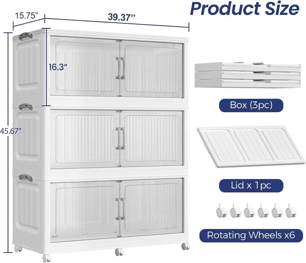 240Gal Extra Large Stackable Storage Bins with Lid, 960QT Foldable Collapsibl...