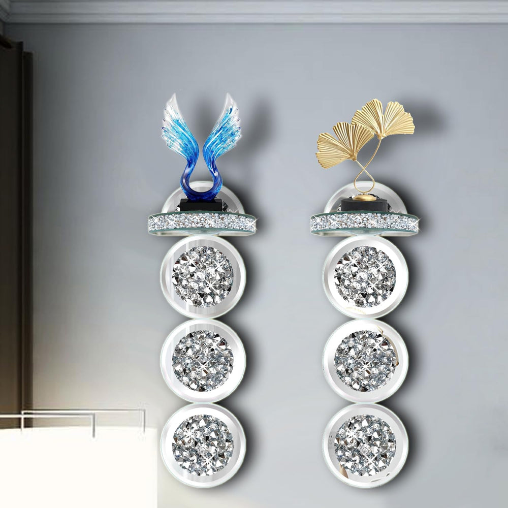 ZOLAPI Set of 2 Crystal Crush Diamond Candle Sconces, Gorgeous Silver Mirrore...