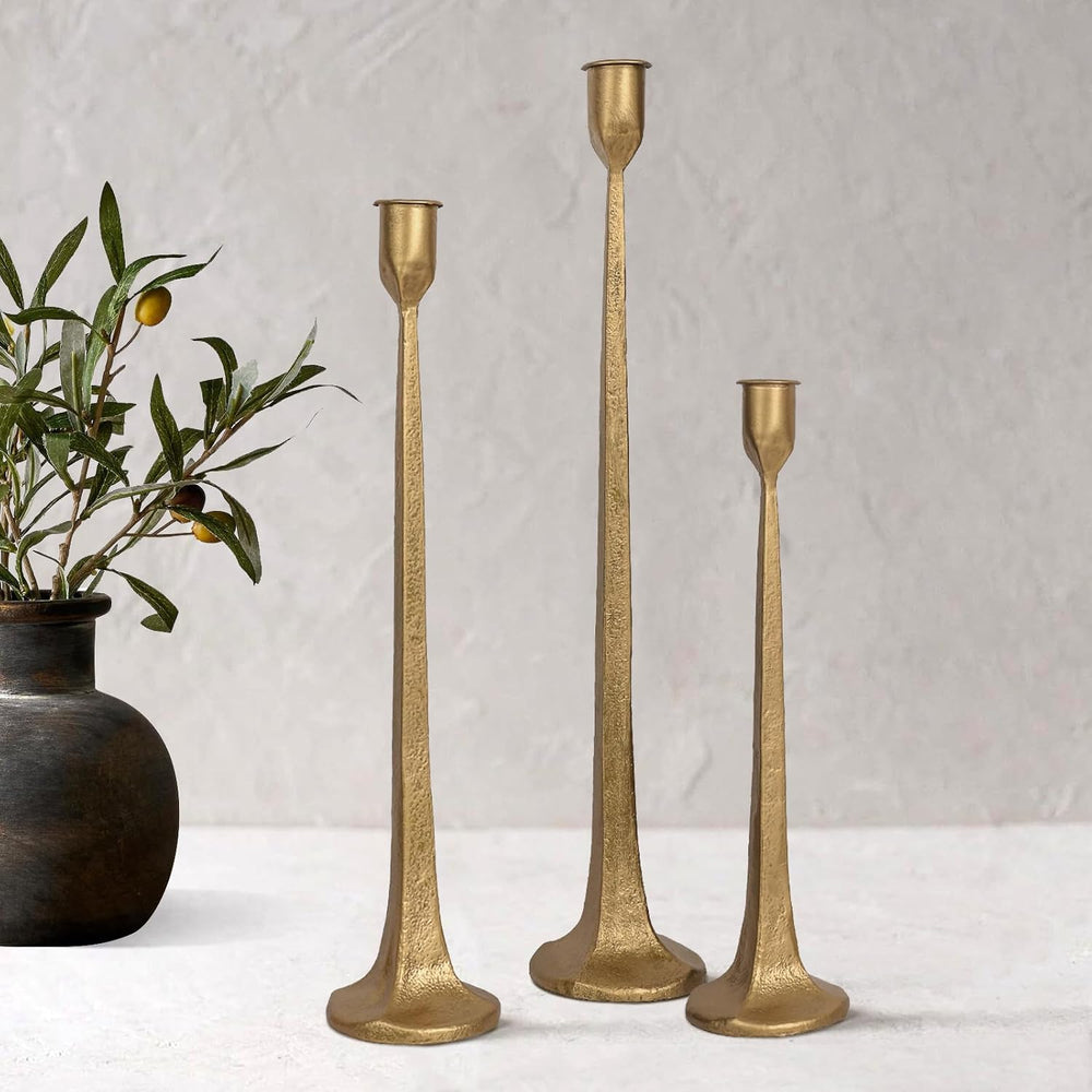 Iron Taper Candle Holder Set of 3 - Decorative Tall Candle Stand