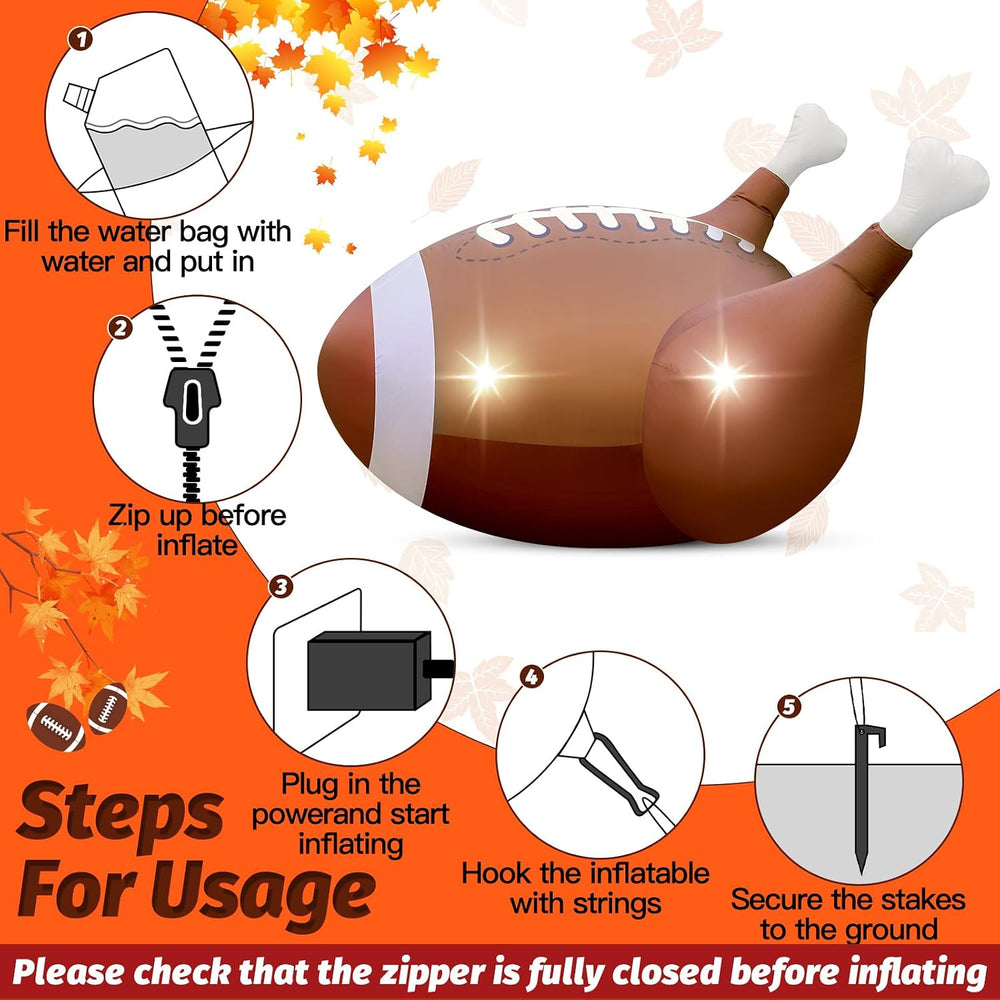 5FT Thanksgiving Inflatable Football Turkey Outdoor Decorations Giant Blow Up...